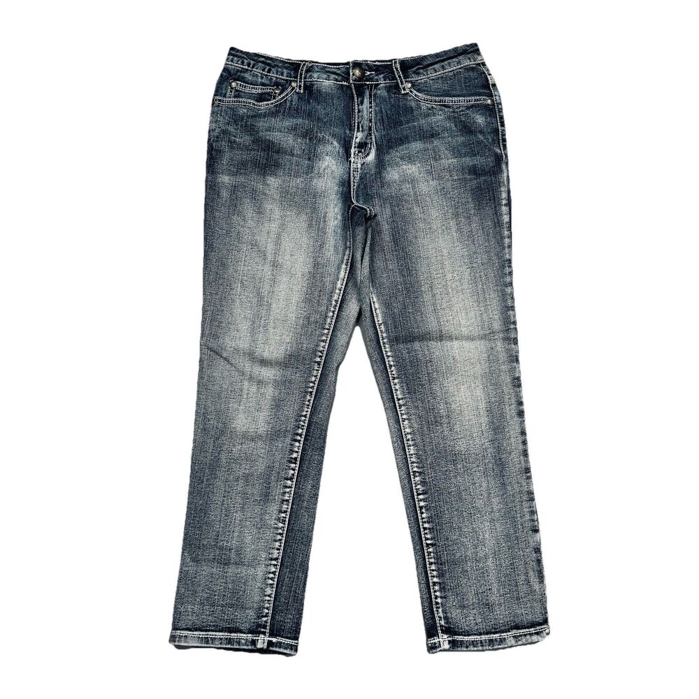 Tru Luxe Capri Crop Jeans 28/6 (29x23.5) Blue Embellished Mid Rise Stretch Women